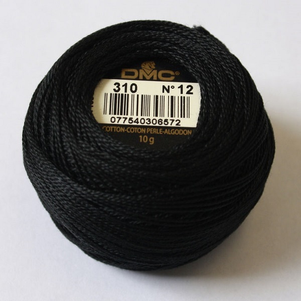 DMC Pearl Cotton Thread Balls – Size 12 Black Embroidery Thread (141 Yards)