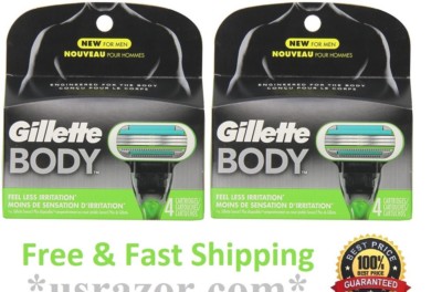8 Gillette Body for Men Razor Blades Refills Shaver Shaving Cartridges 4*2