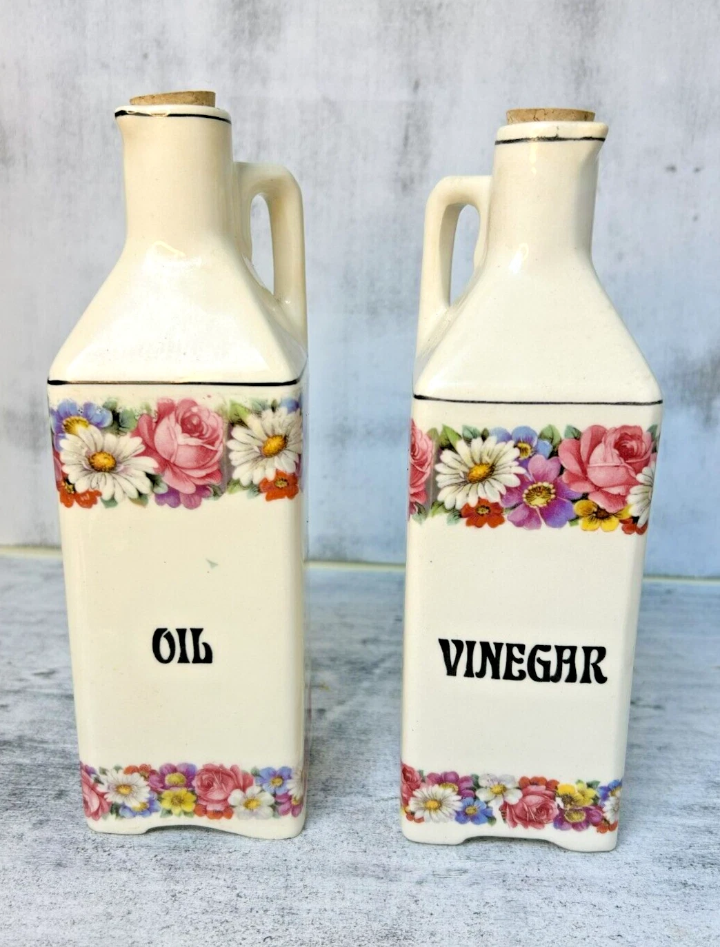 VTG 1930's Oil and Vinegar Porcelain Kitchen Bottles Made In Czechoslovakia #128