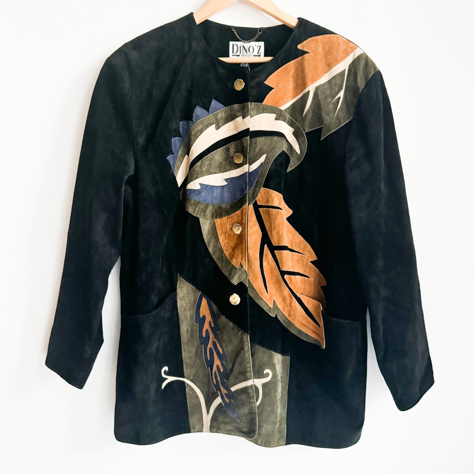 Vintage Dino'z Suede Leaf Print Patchwork Jacket 8 image 3