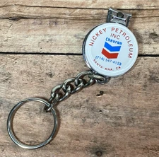 Vintage CHEVRON Oil Gas Station Key Ring Keychain Fob Advertising Nail Clipper