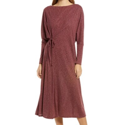 caslon knit dress Caslon New Caslon Soft Knit Long Sleeve Side Tie Midi Dress Red Heather Size Medium | Sz: M
