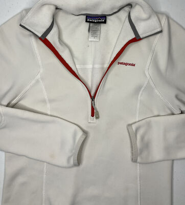 Patagonia Pullover Women S Polartec 1/4 Zip Layer Sweatshirt Ivory Red Mock Neck