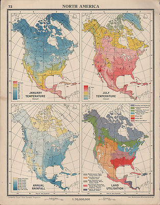 1939 Karte North America Januar Juli Temperatur Annual Rainfall Land Nutzung