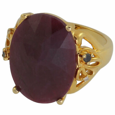 Ladies Real Silver 925 Sterling Ruby Sapphire Diamond Silver Ring Gold