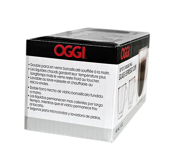 Juego de 2 tazas de bistró de vidrio borosilicato aislantes de doble pared Oggi (3 onzas) Foto 2 de 4