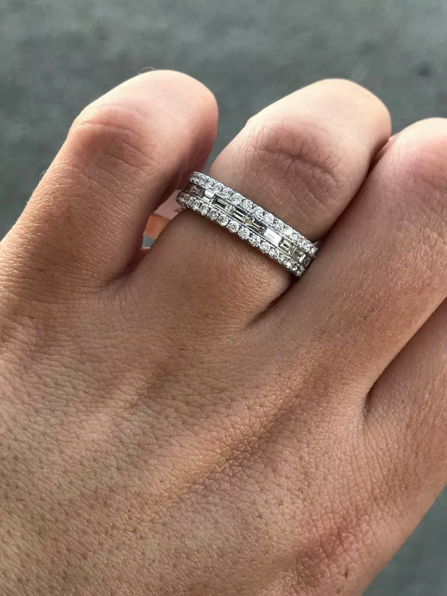 4ct Baguette Cut Simulated Diamond 3 Line Eternity Ring Band White Gold Plated
