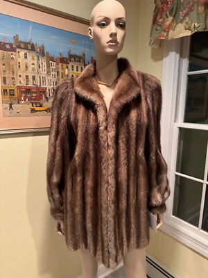 NEW 30'' Long Brown Canadian Beaver Hip Length Real Fur Swing Coat Size 6/8 Small