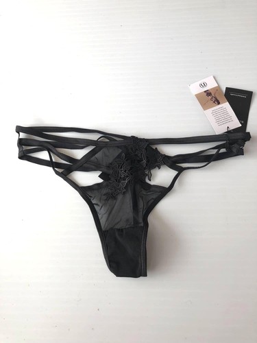 Bluebella Sienna Thong String Black Strappy Mesh Lace Knickers S,L,XL NWT - Picture 3 of 4