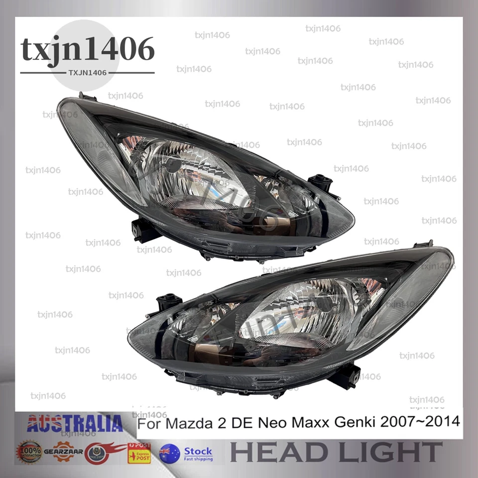 Pair LH+RH Head Light Lamp Black For Mazda 2 DE Neo Maxx Genki Sport 2007-2014 - image 3 of 4