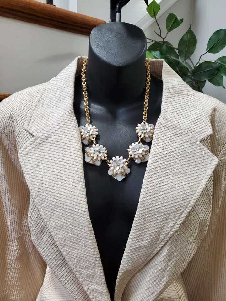 Susan Graver 女式米色棉单排扣夹克和裤子 2 件套 L 码 — 第 2/4 张图片