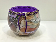 Hand Painted Swirl Brown Purple Gourd Signed by Artist L Smith