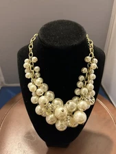 Vintage Chunky White Multi-Beaded Necklace Statement Costume Collar Choker