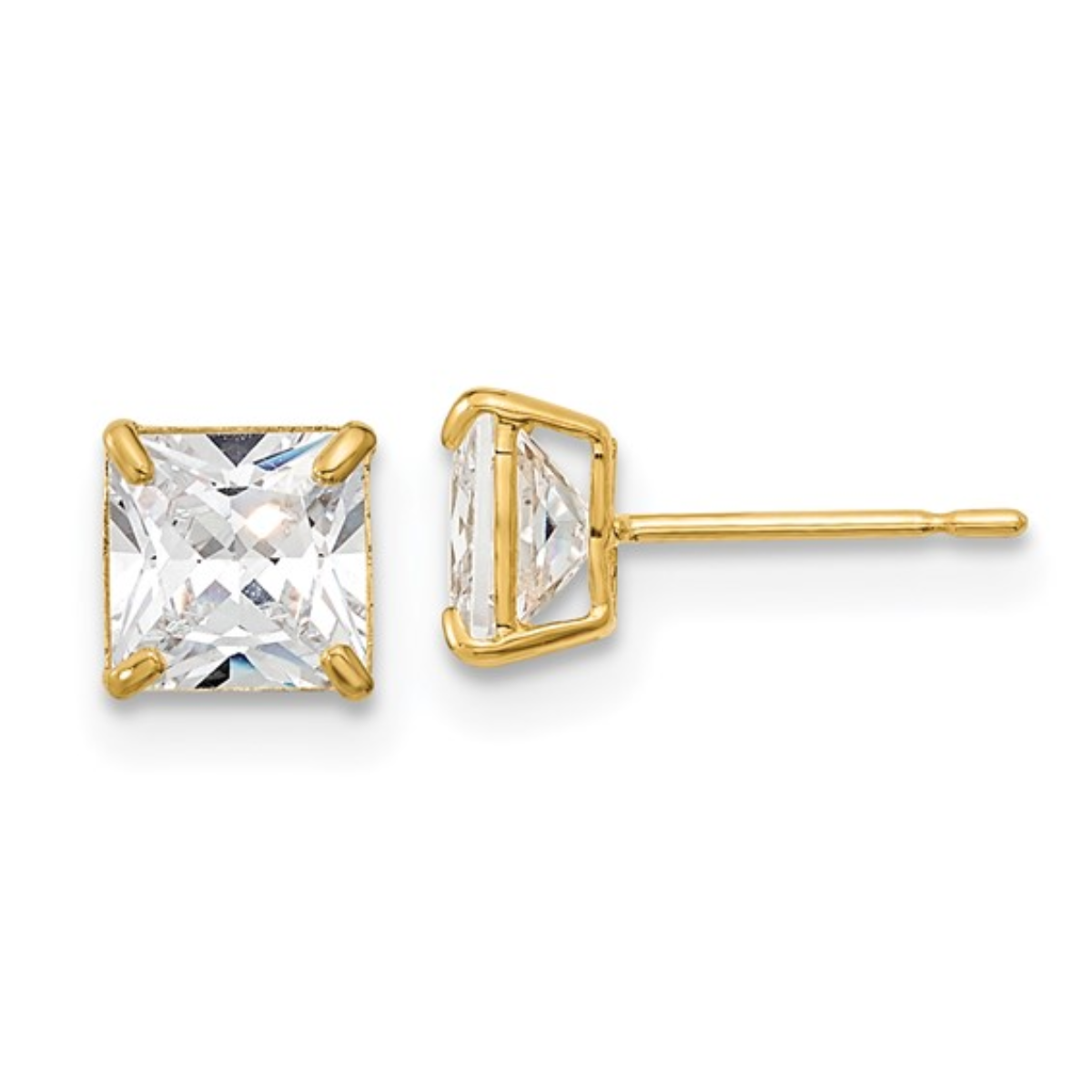5mm Solid 10K Yellow Gold Square Stud Earrings for Women & Men Push Back  -image