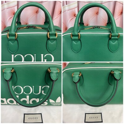 GUCCI X ADIDAS GREEN Dolklar Calfskin Web Trefoil Logo Embossed