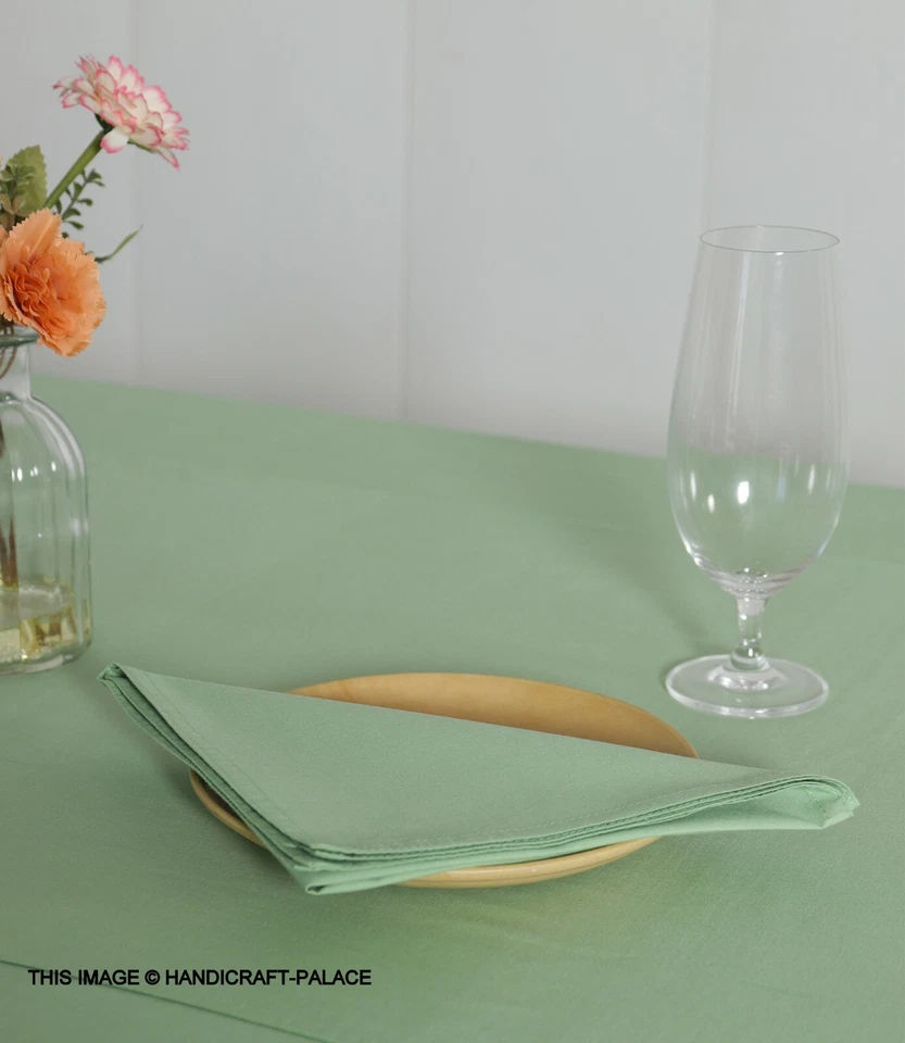 Indian Cotton Plain Fabric Tablecloths Sage Green Rectangular Dining Table Cover - Image 3 of 4