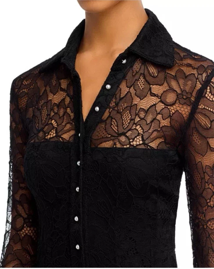 Vestido Generation Love Mujer Talla Pequeña Lorene Encaje L/S Negro Perla Botones Foto 2 de 4