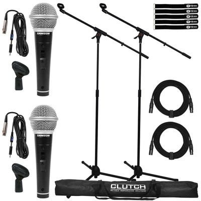 Samson M10 Dynamic Vocal Handheld Microphone Mic w Boom Stands Cables 2 Pack