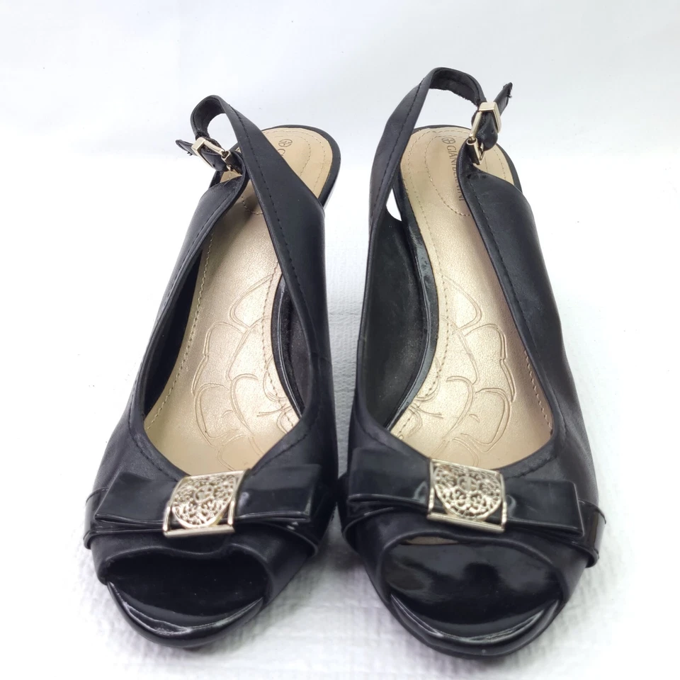 Giani Bernini Heels Black Faux Leather Peep Toe Slingback Shoes Womens Size 8.5 - Image 2 of 4
