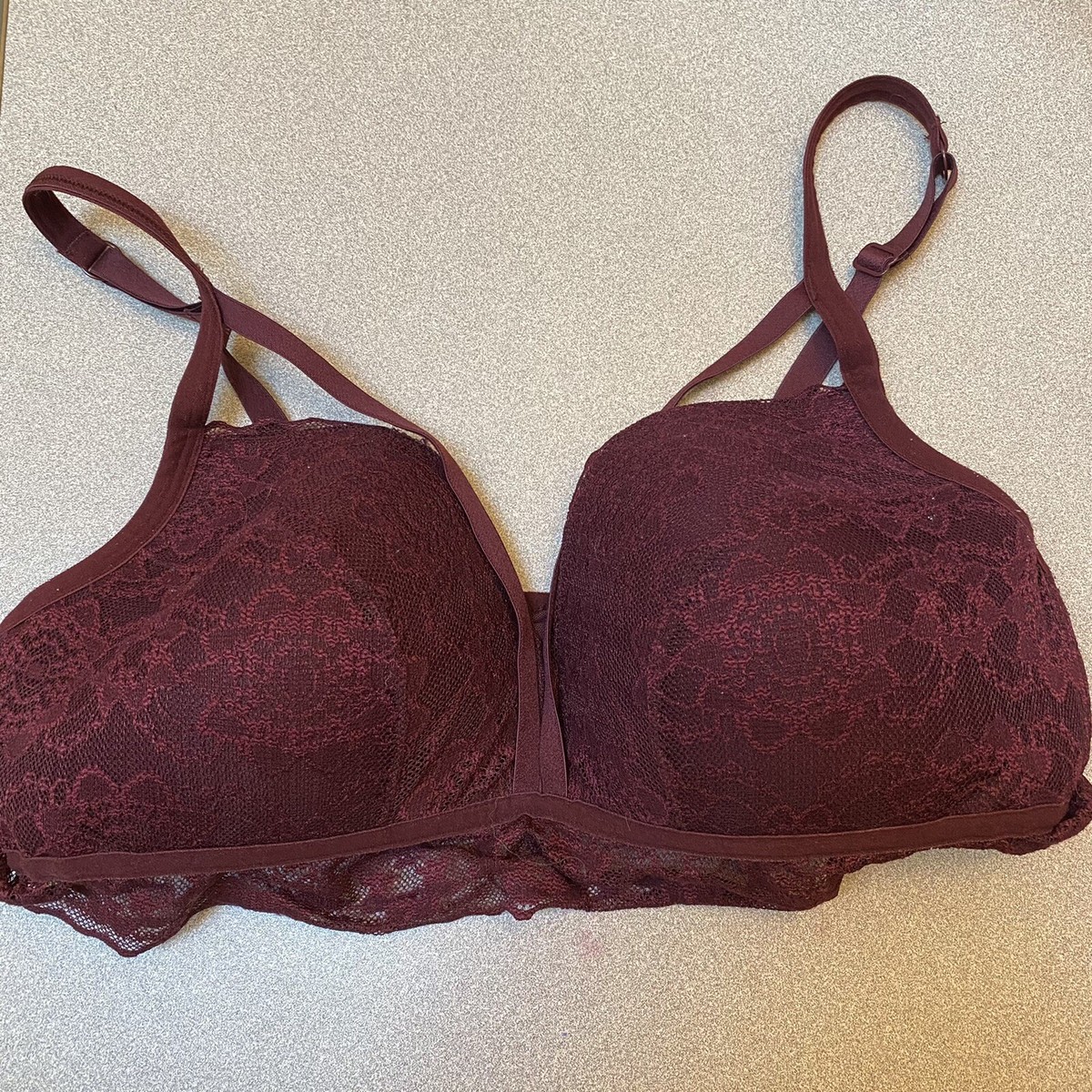 Victoria's Secret PINK Burgundy Strappy Padded Lace Bra Sz. L/DD