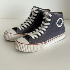 PF Flyers Hi Top Sneakers Women's Size 5.5, Navy Blue Leather, Lace Up Shoes.