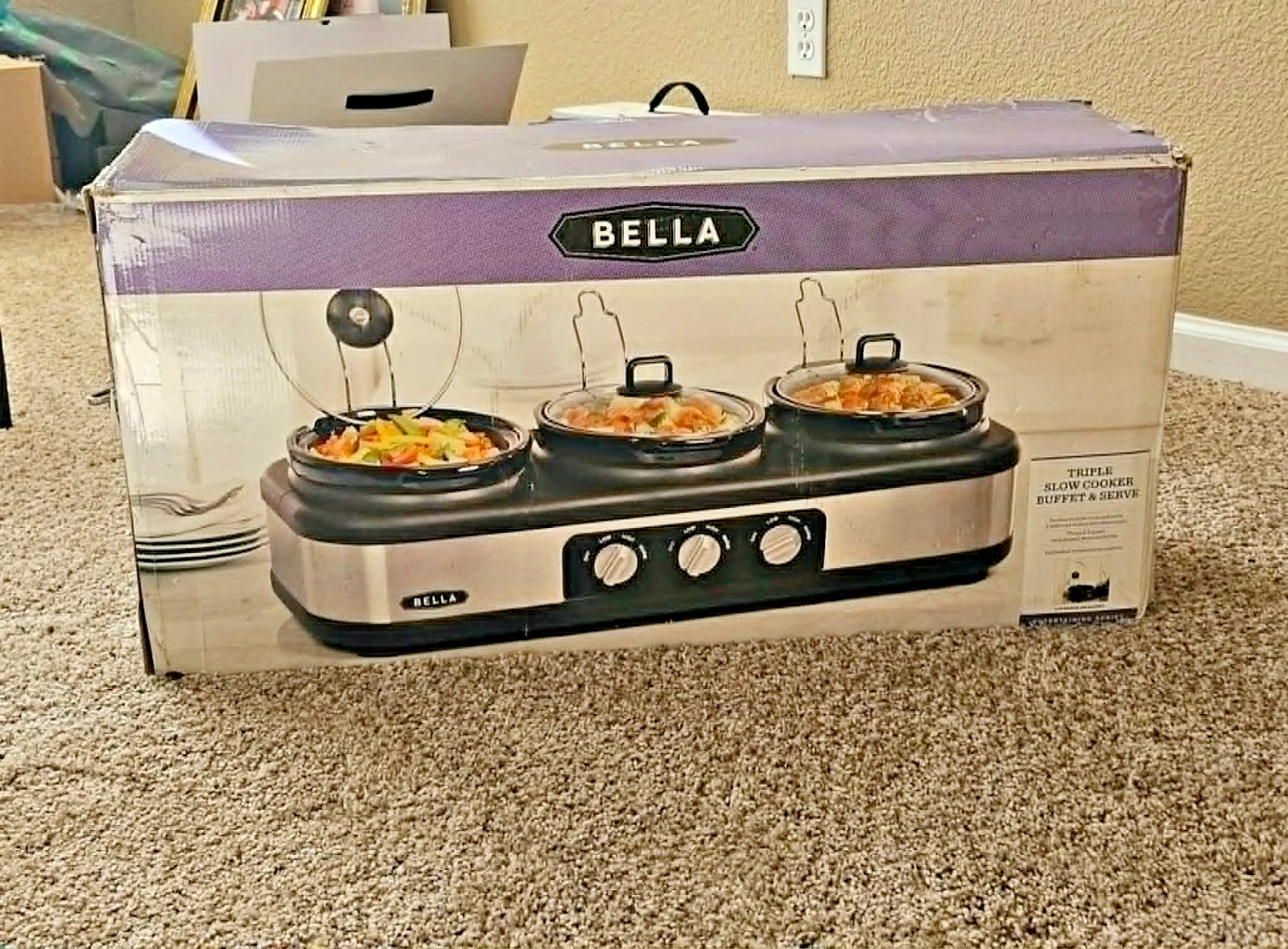 Bella Triple Slow Cooker Buffet Server 3 Crock Pot Food Warmer 2.5qt Each