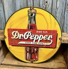 Vintage Dr Pepper Porcelain Metal Enamel Soda Pop Bottle Advertising Sign