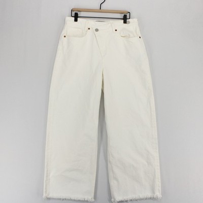 AllSaints Aki Jeans Womens 28 White Crossover Waist Raw Hem Wide Leg Asymmetric