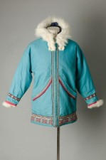 VTG 70S Eskimo-style Quilted Parka Jacket Fur Trimmed Embroidered