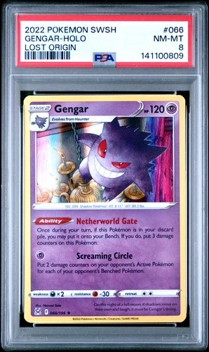2022 POKEMON SWORD & SHIELD LOST ORIGIN #066 GENGAR-HOLO PSA 8