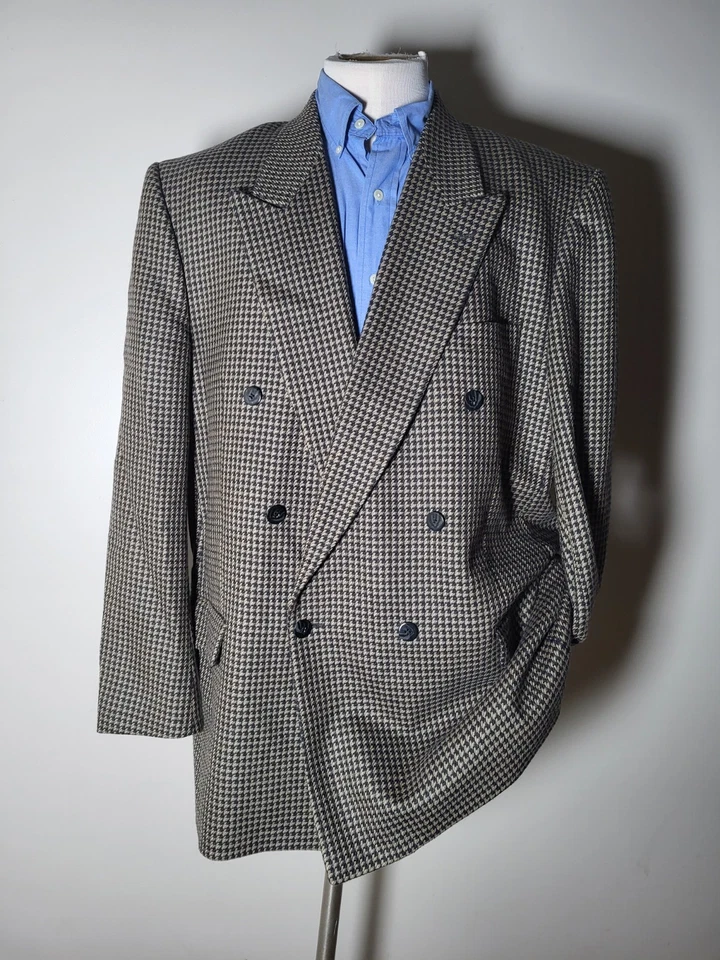 46L Dario Di Napoli Double Breasted Check Tweed Sport Coat Jacket Blazer - Image 2 of 4