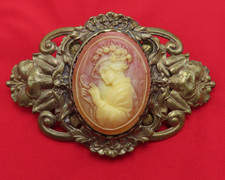 Vintage France 1970  s Cameo Barrette Hair Clip Large Filagree Ornate Up Do 460f