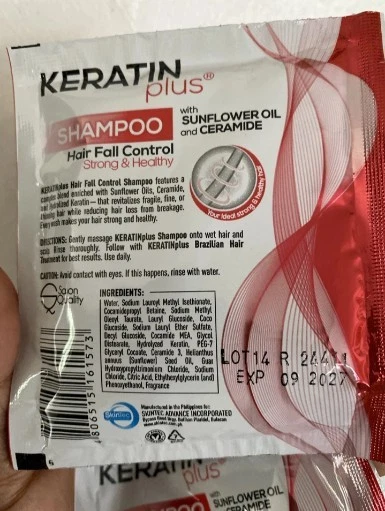 Champú KERATIN plus control de caída del cabello fuerte y saludable 22 ml cada uno (12 piezas) Foto 2 de 4