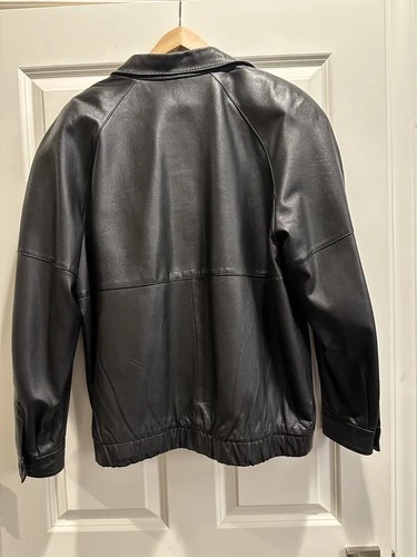 Vintage 90s Britches Great Outdoors Smooth Black Leather Harrington Jacket - Lg image 3