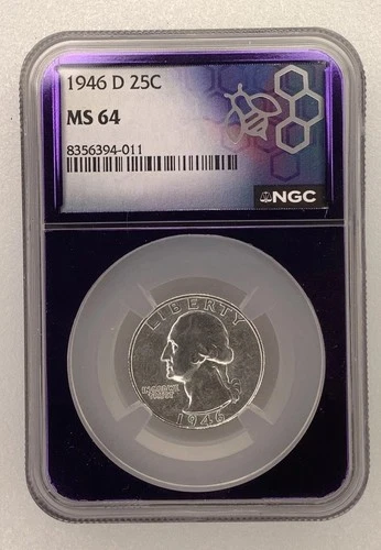 1946 D 25c NGC MS 64 ** Lustrous Beauty! TraderBea Purple Core Quarter