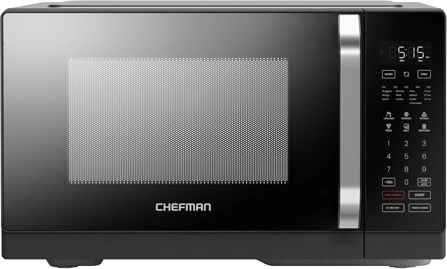 Chefman MicroCrisp Microwave Oven Black Integrated Crisper Touchscreen 0.8 Cu Ft
