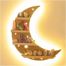 Crescent Moon Shelf with LED Lights - 15.7" Crystal Display Shelf for Wall - ...