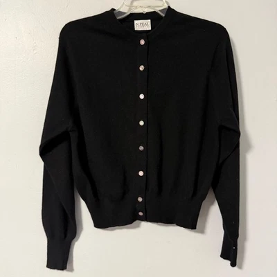 N.Peal 100% Cashmere Black Button Front Cardigan Sweater Made in Scotland Large