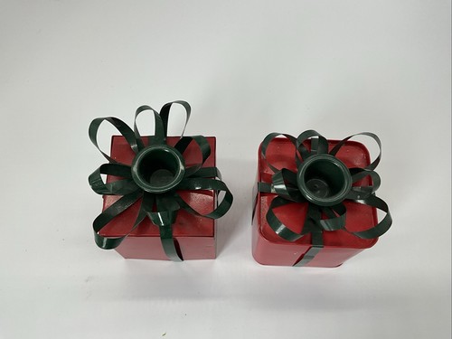 2 Metal Christmas Present Candle Holders 4” T - Picture 2 of 7