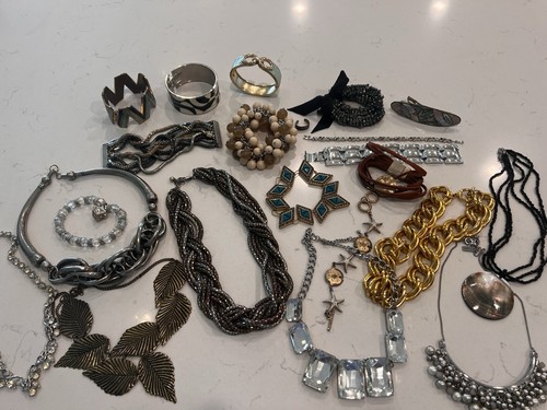 Mixed Lot of Glam Jewelry Necklaces & Bracelets (J. Crew, Limited, Chmg Char).