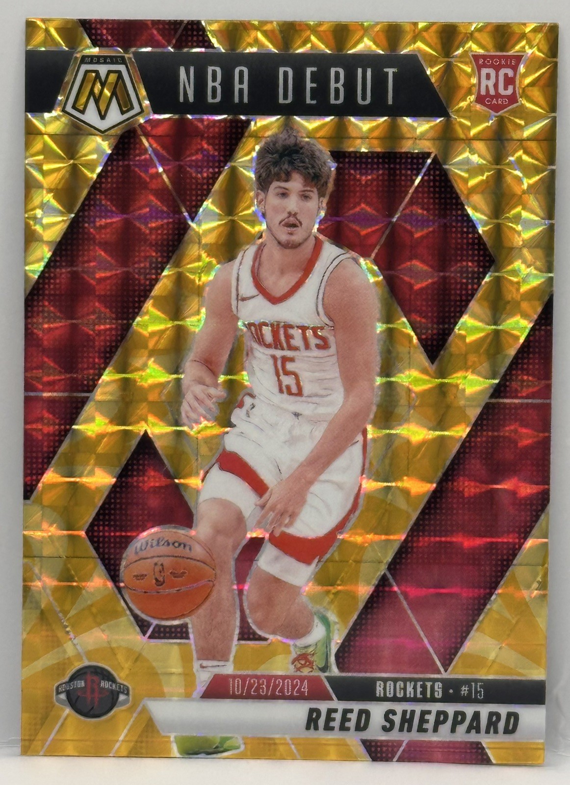 2024-25 Mosaic Reed Sheppard  Reactive Yellow  NBA Debut Rookie Rockets #252