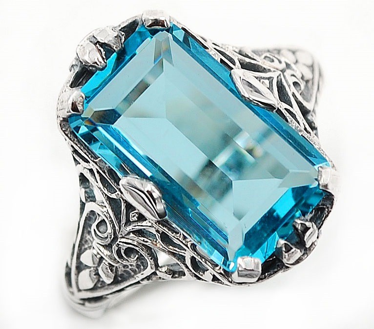 8CT Aquamarine 925 Solid Sterling Silver Vintage Style Ring Sz 6 