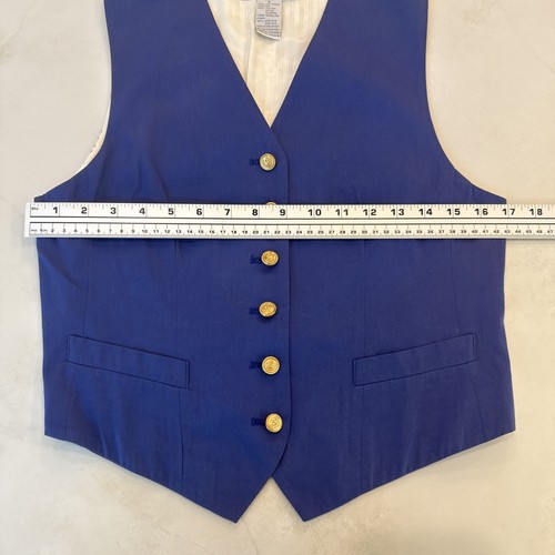 Gilet vintage Liz Claiborne Petite S blu cotone foderato bottoni oro Y2K - Foto 11 di 16