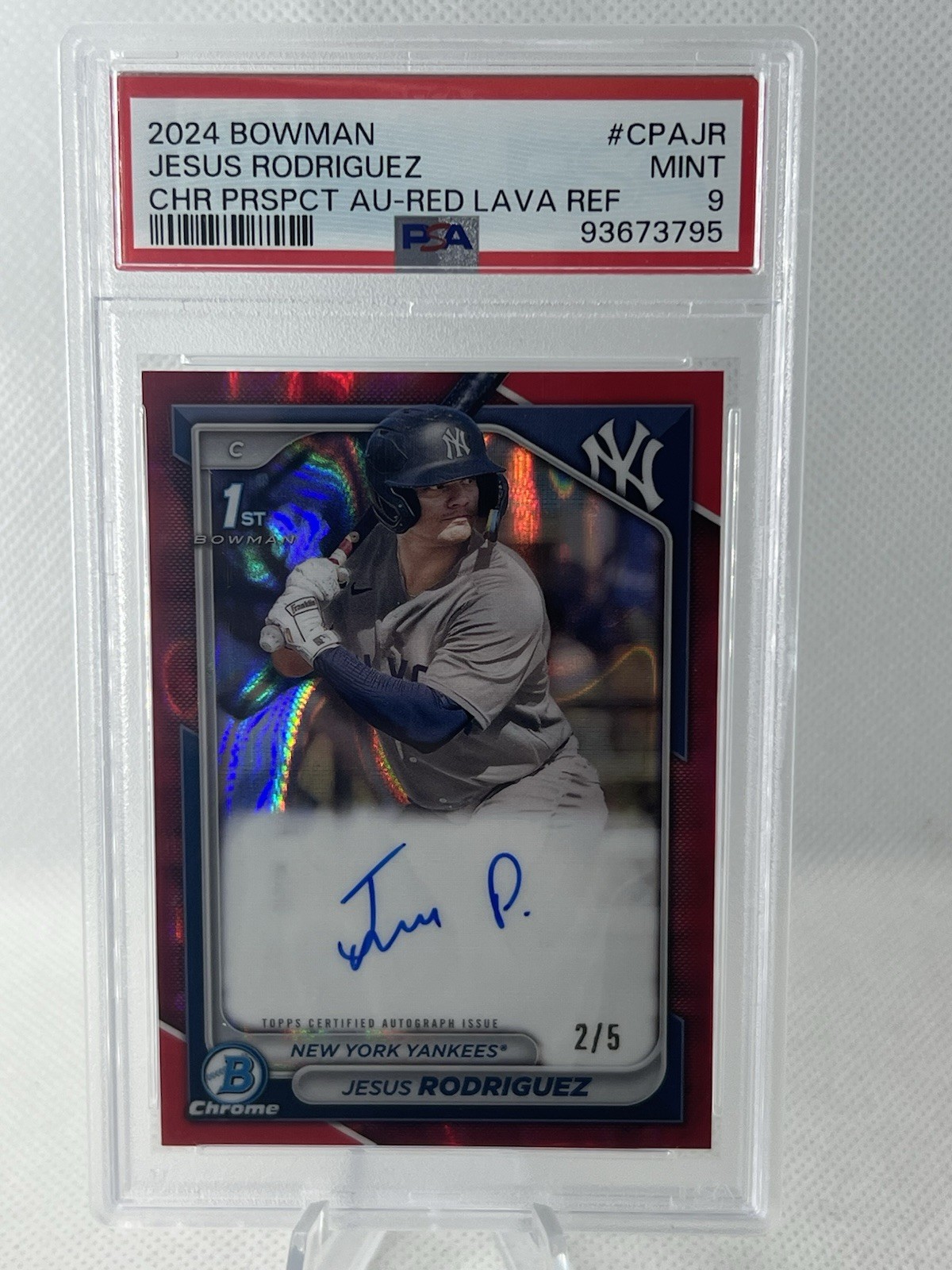 Jesus Rodriguez - 2024 Bowman Chrome Red Lava Refractor Auto /5 1st Bowman PSA 9