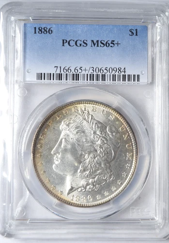 1886 MORGAN SILVER DOLLAR ~ PCGS MS65+ ~ NICE RIM TONING #984