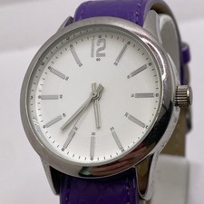 Womens Silver Purple Leather Watch New Battery