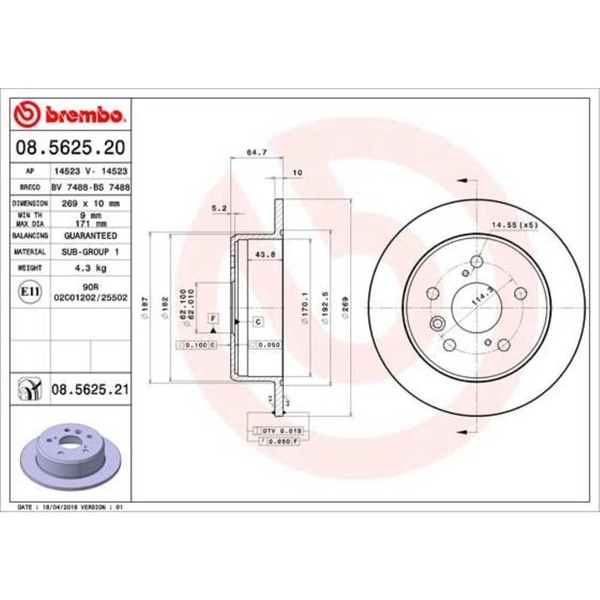 Brembo 2X Bremsscheibe Hinten Ø269 Mm Voll FüR Toyota Camry _V2_ 2.2 3.0 24V-image