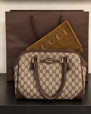 Vintage Gucci GG Monogram Large Boston Bag Brown Leather 80s Ref 24 02 3593