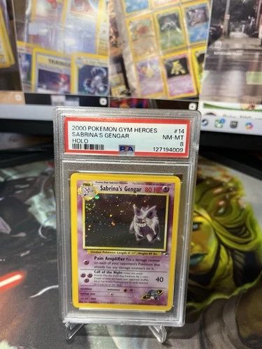 2000 POKEMON GYM HEROES HOLO #14 SABRINA'S GENGAR PSA 8 SWIRL