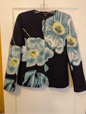 NWT Ellen Tracy Floral Textured Zip Jacket Blazer Size 4 Blue Black Designer